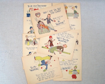 Vintage Valentines Day Cards, Collection of 10 Assorted Period Holiday Greetings of Love