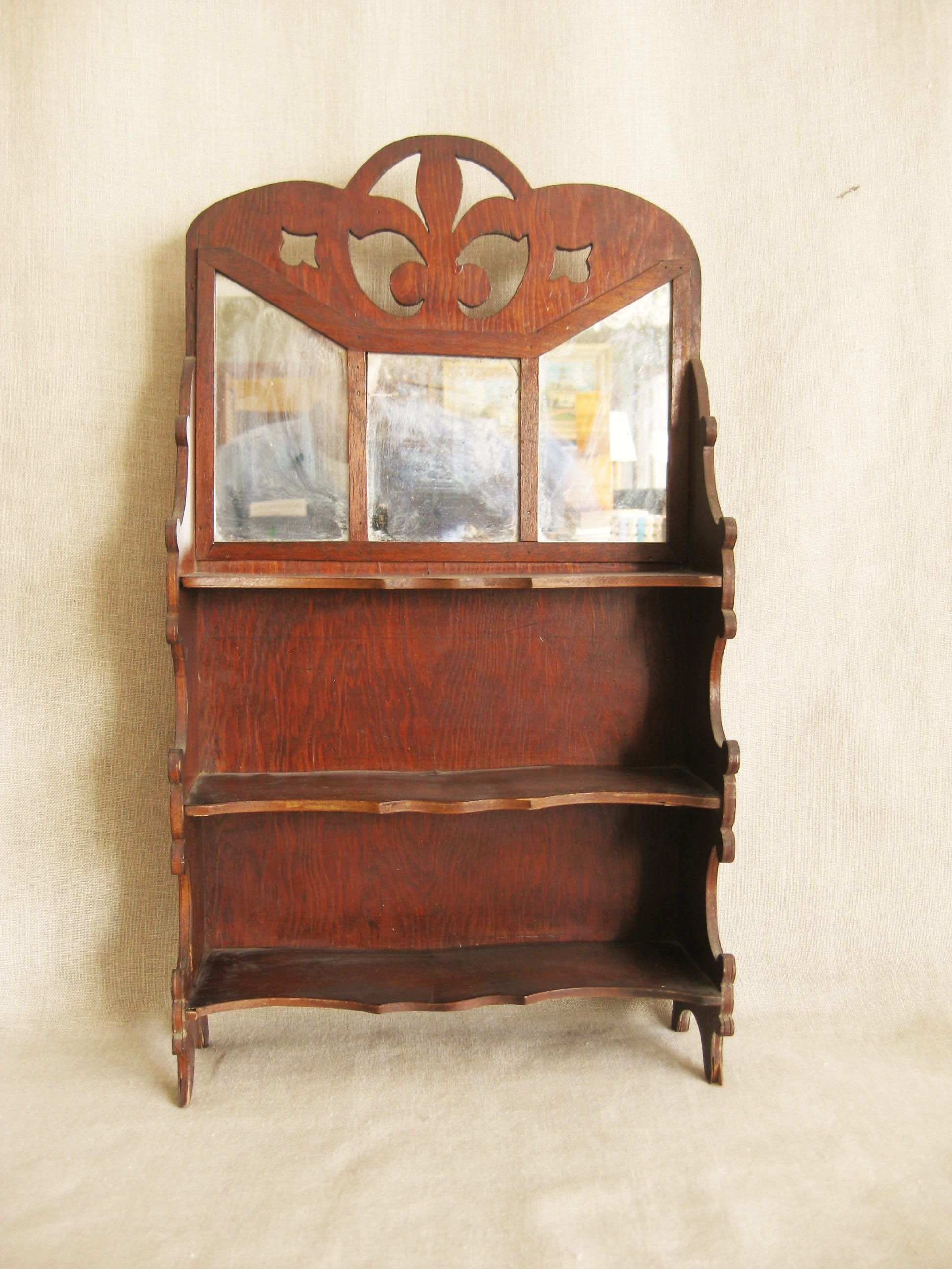 Vintage Curio Shelf, Antique Primitive Folk Art, Wooden Display Shelf, Wall Decor, Handmade