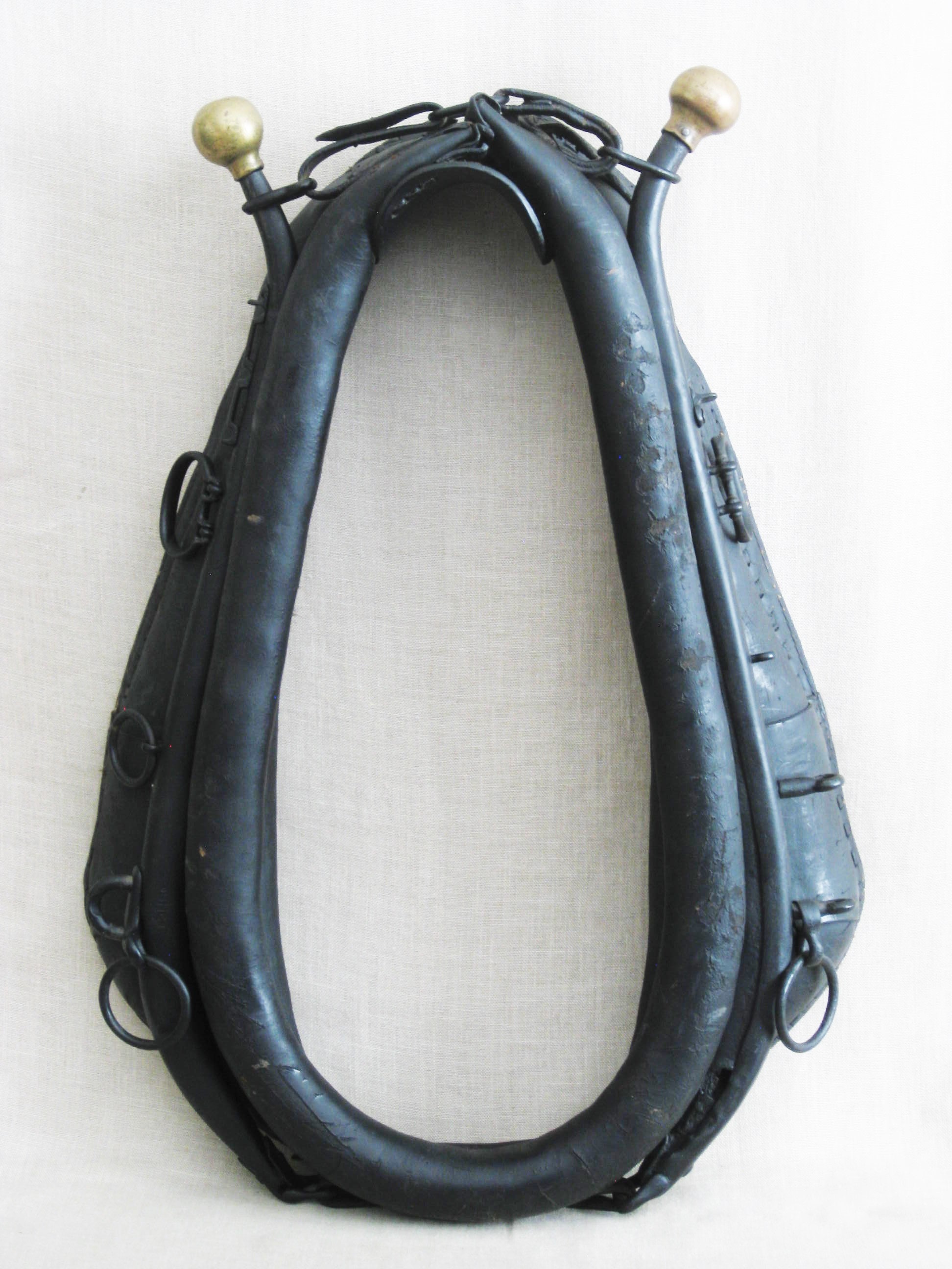 Vintage Black Leather Horse Collar with Hames, Antique Equestrian Tack