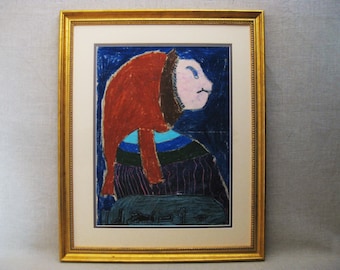 Naïve Folk Art Animal Drawing, Framed Original Wall Home Décor Vintage Outsider Wall Hanging