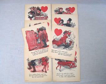 Antique Valentines Day Cards, Collection of 10 Assorted Period Holiday Greetings of Love
