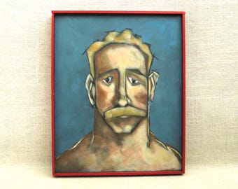 Original Male Portrait Painting, Framed Masculine Men, Fine Art Wall Décor