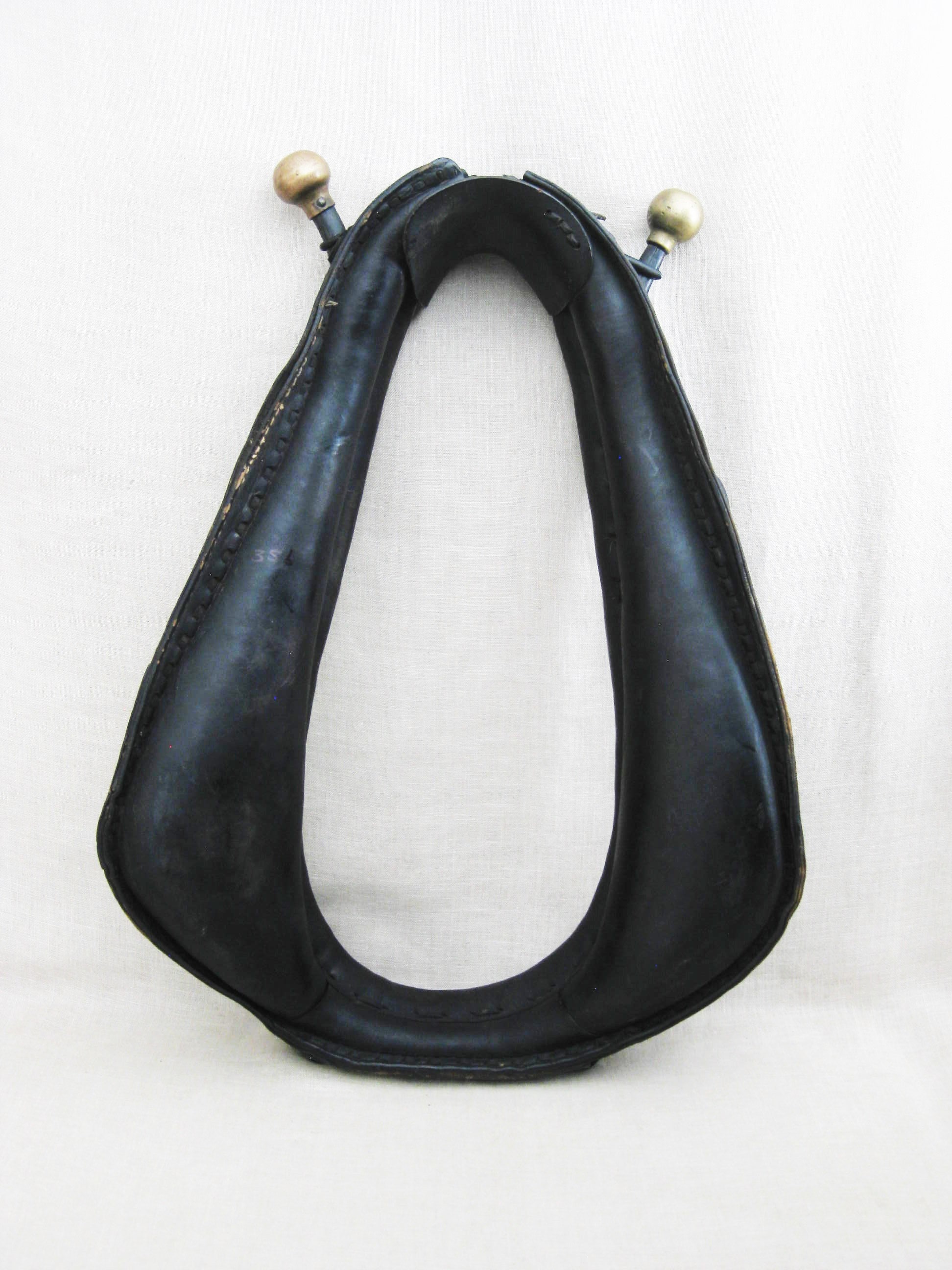 Vintage Black Leather Horse Collar with Hames, Antique Equestrian Tack