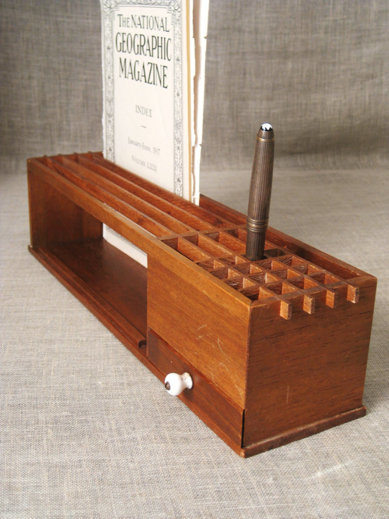 Vintage MidCentury Wooden Desk Organizer / Desk Caddy / Etsy