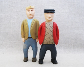 Folk Art Male Figure Portrait Sculpture, Wood Carving Original OOAK