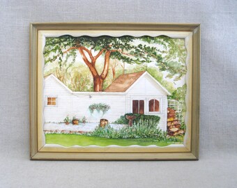 Vintage House Portrait, Original Watercolor Framed, Architectural Wall Art Small Cottage Home Décor