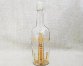 Vintage Folk Art Bottle Whimsey Sculpture Antique Religious Assemblage Tramp Art Outsider