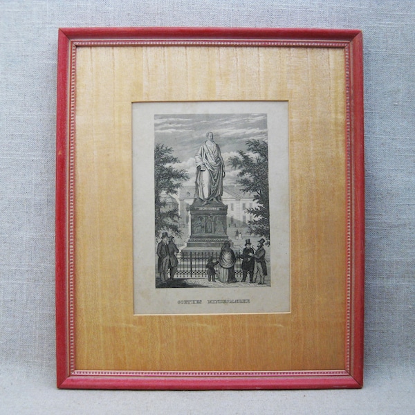 Framed Vintage Architectural Engraving Bookplate Statue of Goethe Fine Art Print Classical Wall Art