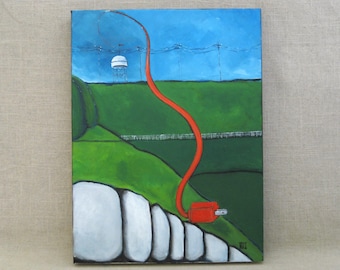 Surreal Landscape Painting, Male Portrait Original Contemporary Wall Art, Gallery Wrapped Canvas 12 x 16 Home Décor