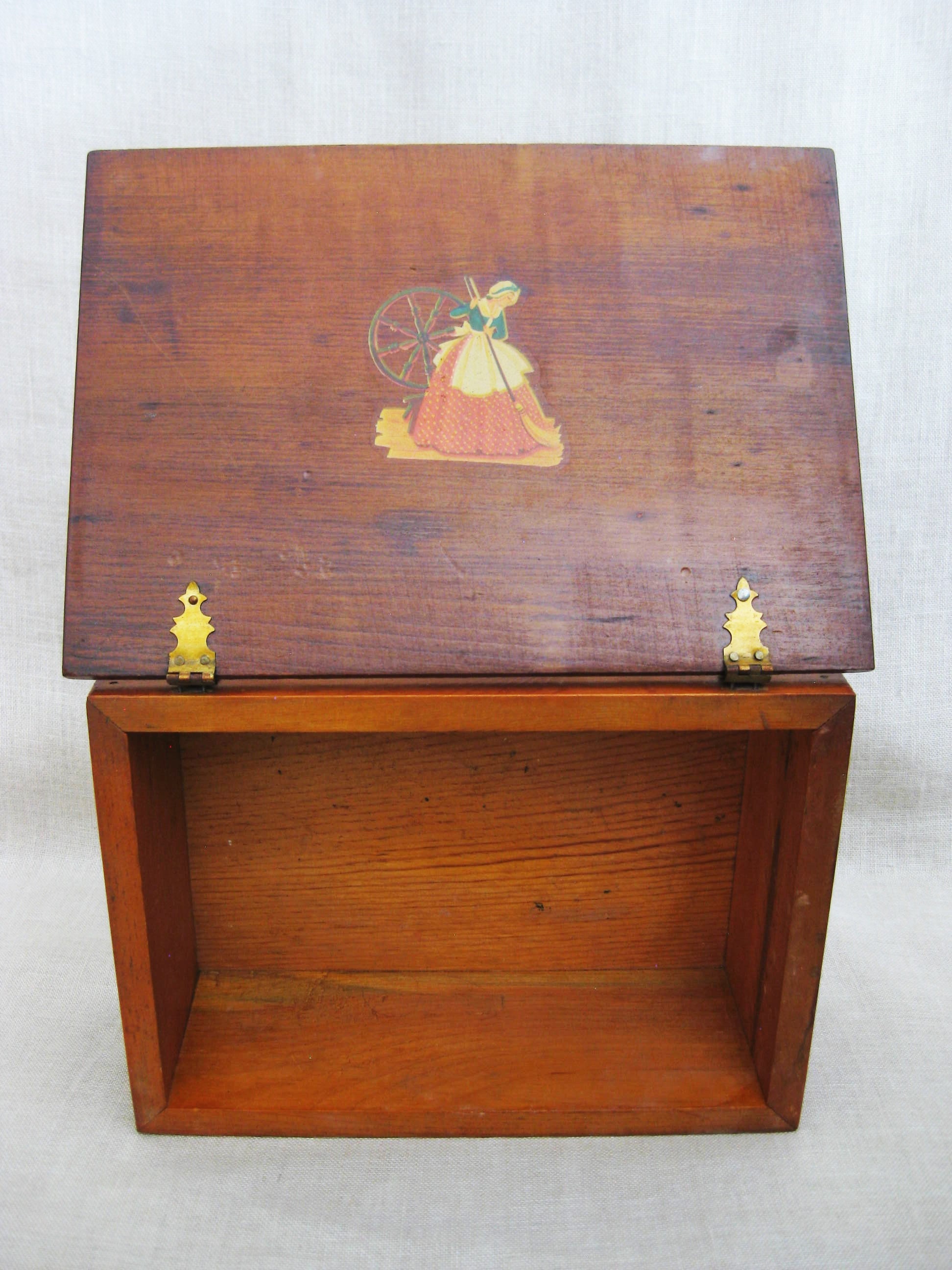 Vintage Wooden Box, Folk Art Style, Dutch Couple, Desk Top Storage and