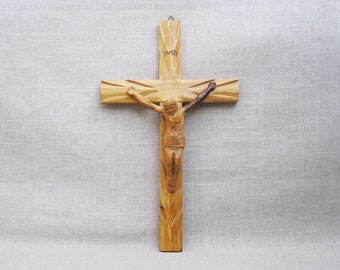 Primitive Folk Art Carved Crucifix Primitive Wooden Religious Vintage Home Altar Rustic Décor