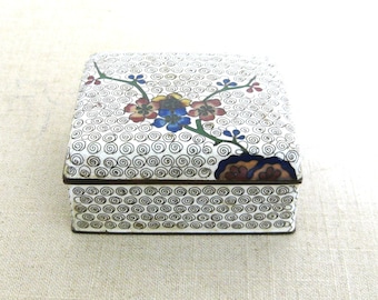 Floral Cloisonné Trinket Box, Vintage Office or Vanity Storage and Organization, Wedding Gift