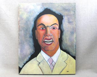 Masculine Male Portrait Painting Original Wall Art Man Cave Home Décor Gift 16 x 20