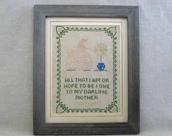 Vintage Cross Stitch Embroidery Honoring thy Mother Hand Stitched and Framed Wall Décor Cottage and Cabin
