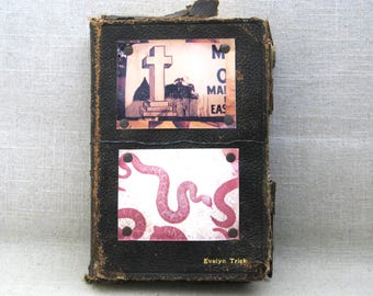 Folk Art Altered Book Art, Antique Bible Assemblage Sculpture, Religious Wall Art