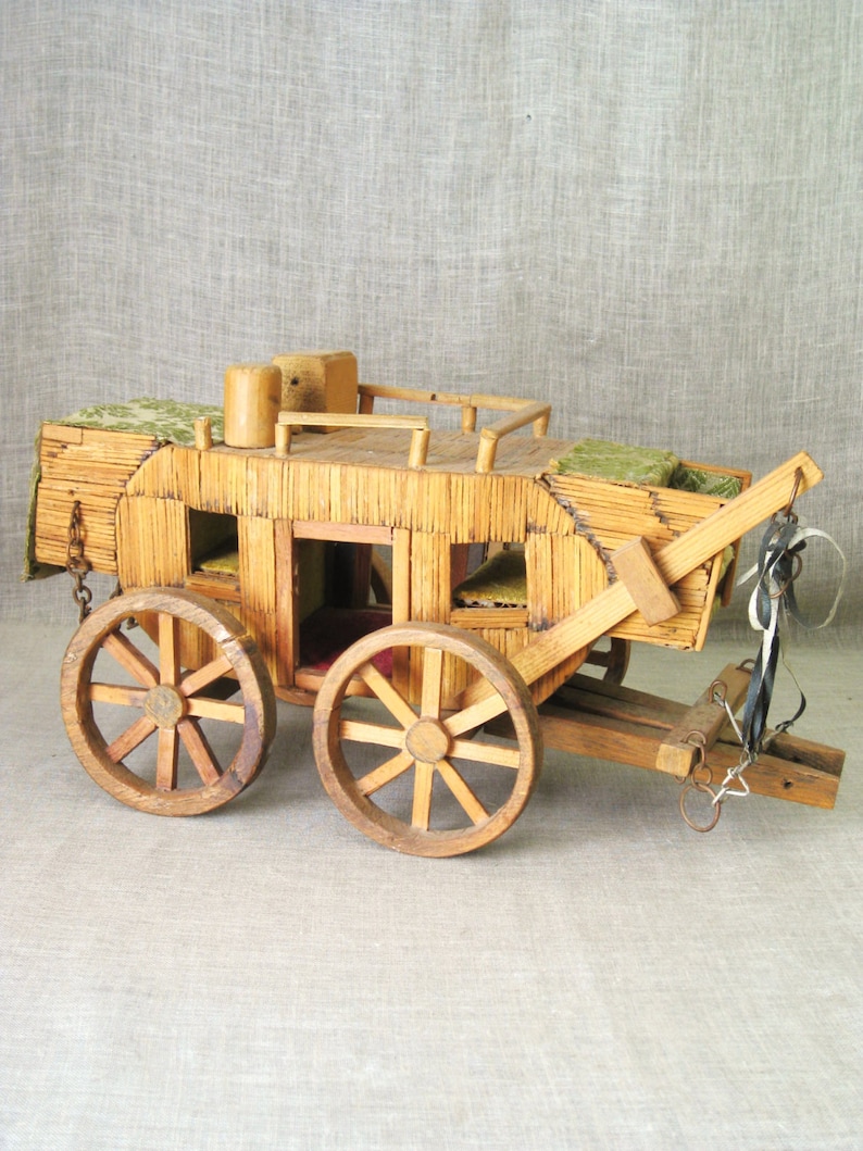 Vintage Stagecoach Folk Art Match Stick Tramp Art Transportation Old Western Rustic Cabin Ranch and Hacienda Décor image 2