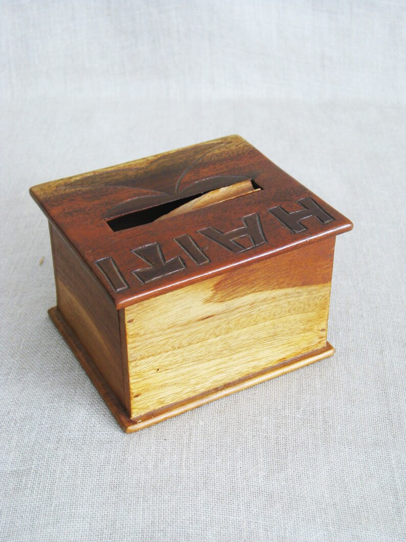 Vintage MidCentury Wooden Cigarette Box Souvenir of Haiti Etsy