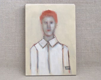 Original Female Portrait Painting, on Wooden Panel Small Wall Art of Women Feminine Décor