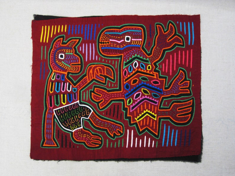 Vintage Mola, Folk Art Textiles from South American, Cuna, Panama, Wall Décor, Clothing Embellishments image 8