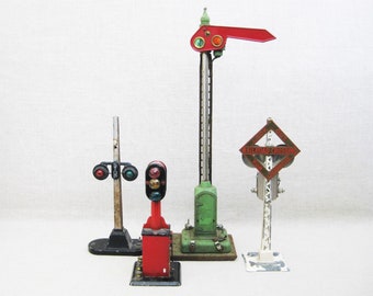 Vintage Miniature Train Semaphores Set Warning Signals Christmas Village and Holiday Décor