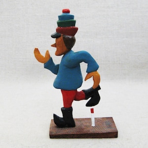 Nursery Folk Art Male Figure Wood Carving Sculpture,  Holiday Home Décor