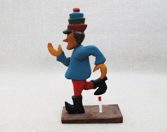 Nursery Folk Art Male Figure Wood Carving Sculpture,  Holiday Home Décor
