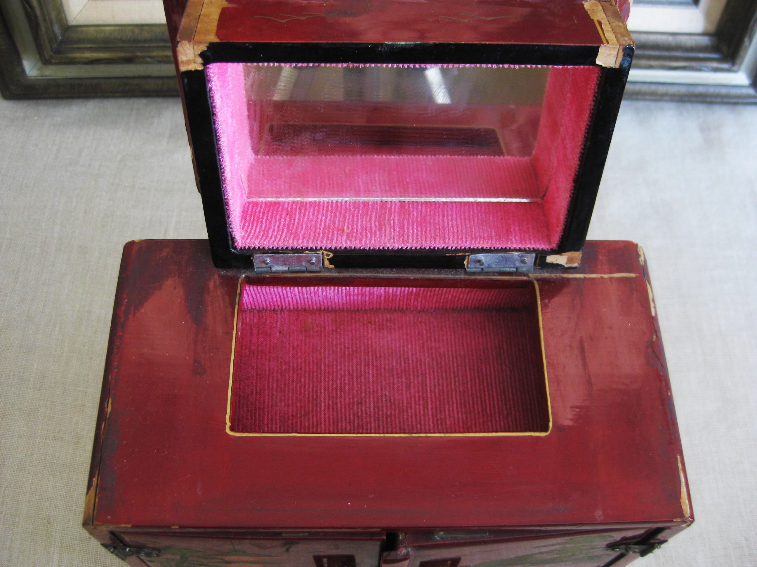 Vintage Japanese Red Lacquer Jewelry Box, Small Chest, Made in Japan