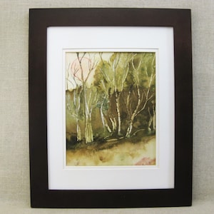 Vintage Landscape Watercolor Painting Fall Woodlands Framed Original Fine Art Rustic Cabin and Lakehouse Décor