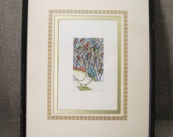 Original Bird Painting Fine Art Watercolor, Toy Bird Framed Fine Art