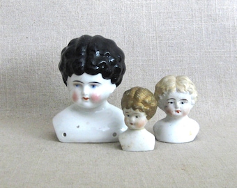 Vintage Bisque Doll Head, Antique German Ceramic Toy Parts