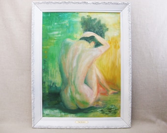 Large Female Portrait Nude, Original Painting Framed, Vintage Wall Art Signed Tina Horowitz Large Mid-Century Figural Modern Home Décor