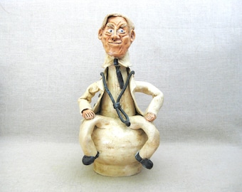 Male Portrait Fine Art Ceramic Sculpture, Original Vintage Doctor Pottery, Signed and Dated