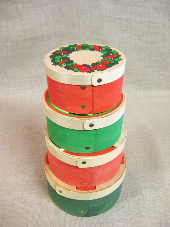 vintage christmas nesting boxes shaker style round wooden etsy christmas nesting box