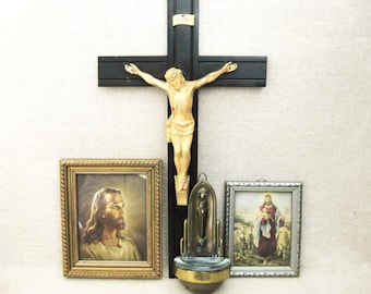 Religious Crucifix Holy Water Wall Pocket Instant Altar Home Décor Collection, Spiritual Housewarming Gift
