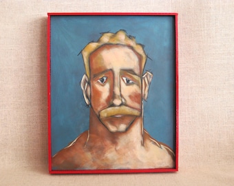 Original Male Portrait Painting, Framed Masculine Men, Fine Art Wall Décor