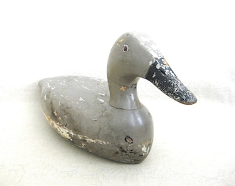 Folk Art Duck Decoy Carved Sculpture Water Fowl Vintage Rustic Cabin and Lake House Home Décor