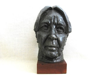 Vintage Male Portrait Bust Sculpture of Carl Sandburg, Large Decorative Statue