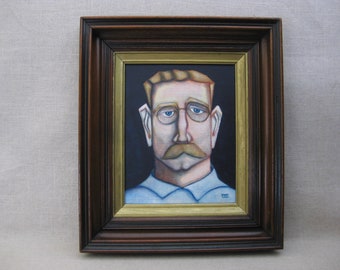 Original Male Portrait Painting, Framed Wall Art, Men in Glasses, Masculine Home Décor Gift