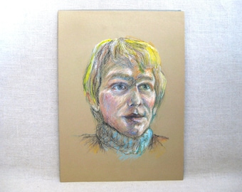 Mid-Century Vintage Female Portrait Drawing Original Fine Art Wall Décor