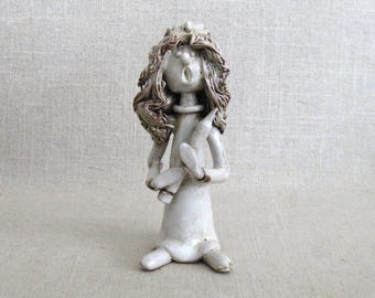 Vintage Nurse Figurine, Italian Bencini Ceramic, European Female Portrait Sculpture Handmade