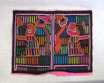 Vintage Mola Cuna Folk Art Textiles from South American Panama Wall Art and Clothing Embellishments