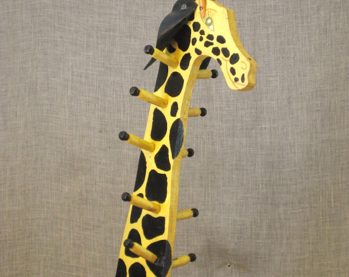 Vintage Folk Art Giraffe Childrens Coat Rack / Animal / Wooden Giraffe