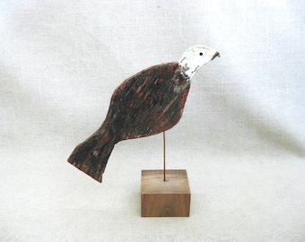 Vintage Folk Art Bird Carving, Primitive Wood Nature Sculpture