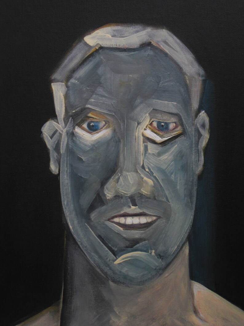 Framed Portraiture Picture of Men,Hand Painted,Canvas Original Fine Art Contemporary Surreal Male Portrait Painting