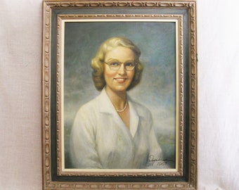 Vintage Female Portrait Painting Large Antique Oil on Canvas Framed Original Fine Art James Ingwersen