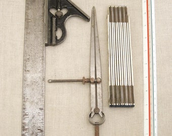Vintage Ruler Collection, Measuring Device, Folding Ruler, Level, Calipers, Angle, Shop Tools, Studio, Measurement, Metal, Wood, Grouping