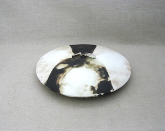 Vintage Studio Pottery Ceramic Vase, Saucer Shaped Low Profile Ikebana Style Vessel