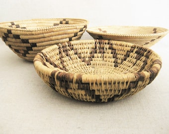 Coil Basket Collection, Tribal Style Woven Storage and Organization, Vintage Serving and Entertaining