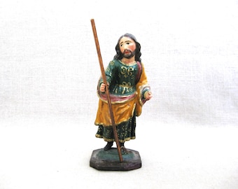 Paper Mache Nativity Shepherd, European Christmas Figures, Manger Bible Story Characters