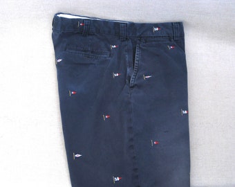 Vintage Embroidered Nautical Flag Motif Cotton Shorts Ralph Khaki Summer Men's